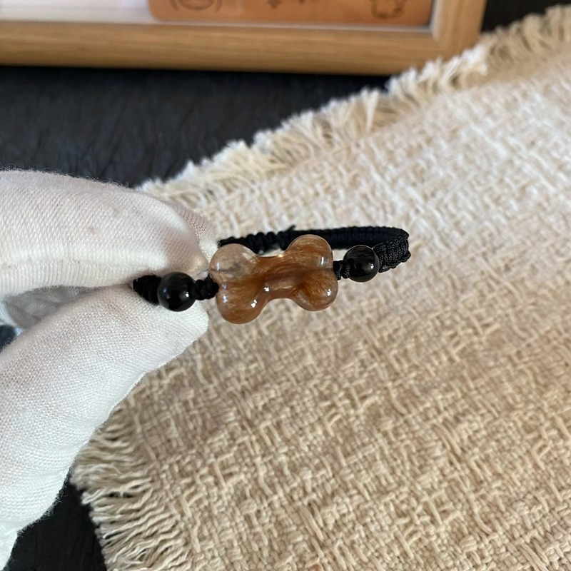 黑繩圓珠紀念手鏈細節近照