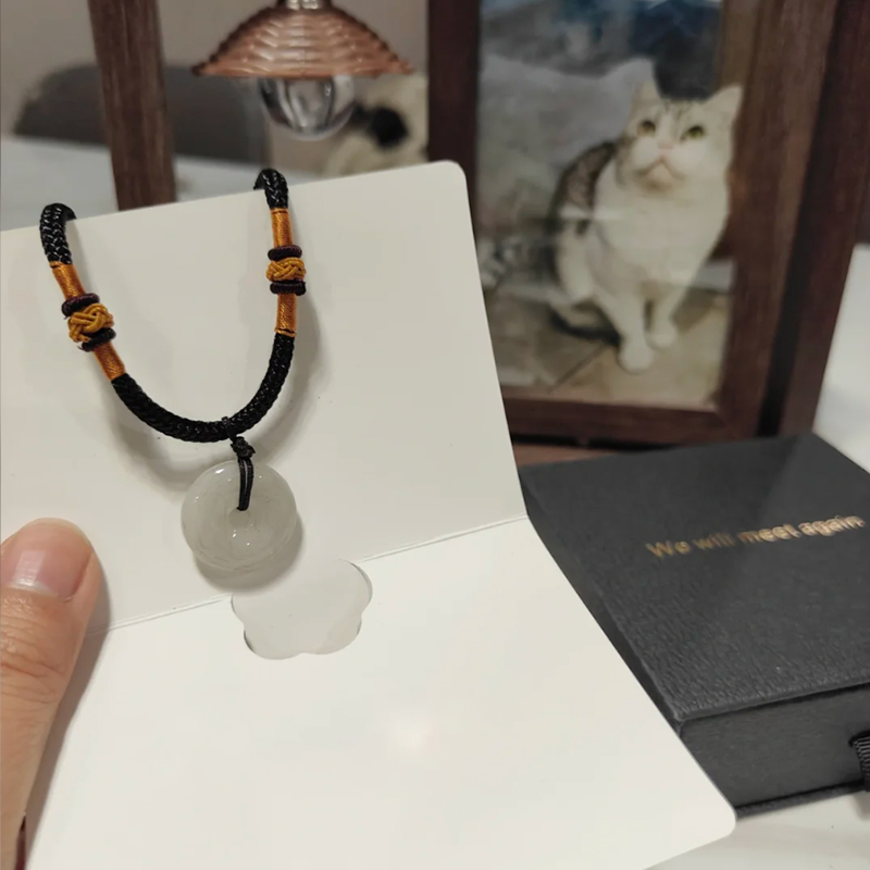黑繩毛髮封存頸鏈細節近照